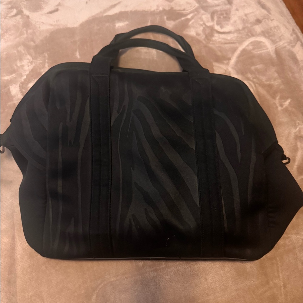 Black Textured Duffel Bag with Striped Design